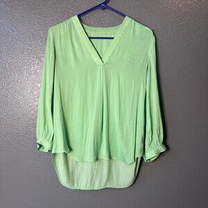 Light Green V-Neck High-Low Blouse